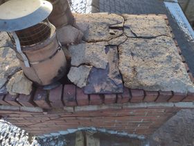 Old liner incomplete to the top, leading to acidic destruction of the chimney mortar.  Needs rebuilding and the correct flexible steel liner.